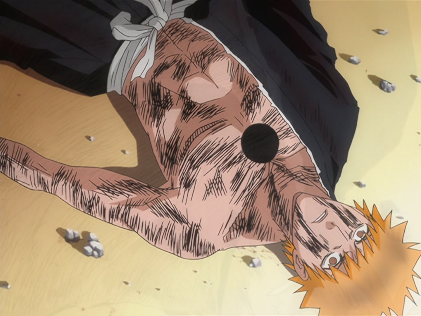 Bleach Ep 166: Desperate Effort vs. Desperate Effort! Hollowized Ichigo @ 00:01:39
